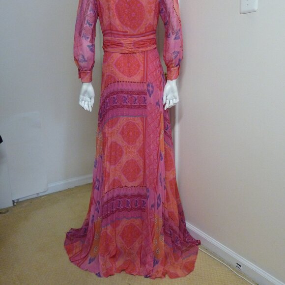 Teri Jon By Rickie Freeman Chiffon Floral Pleated Maxi Gown - Picture 12 of 14